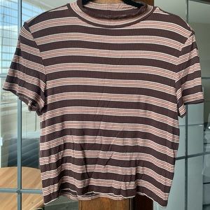 American Eagle mock neck brown striped crop top
